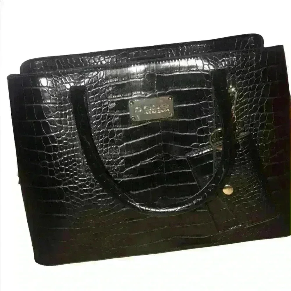 Bebe Black Croco Satchel with Card‎ Case